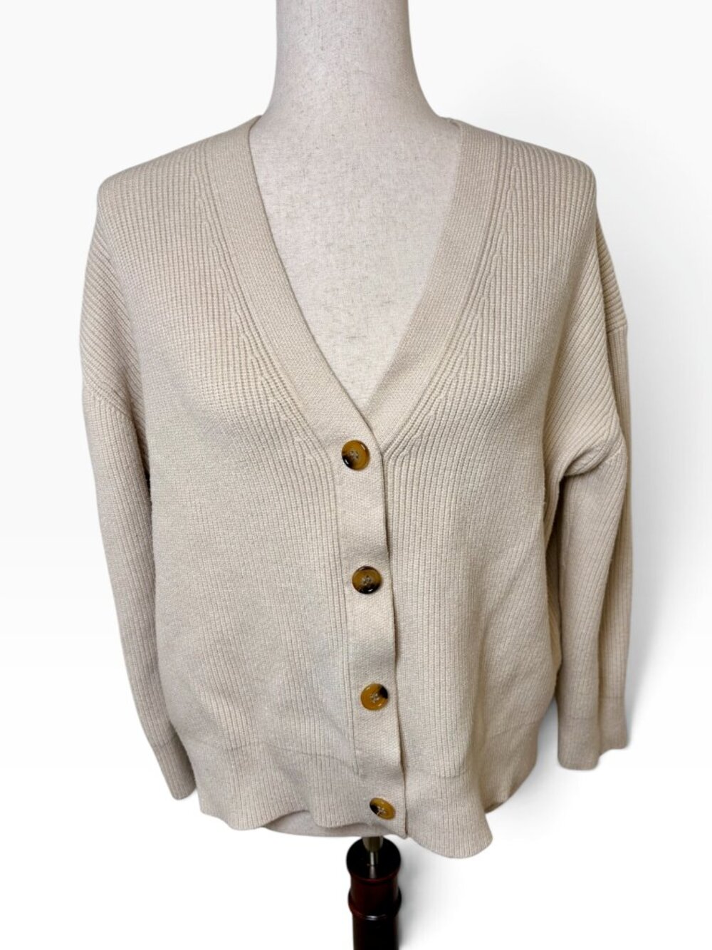LILLUSORY Oatmeal Beige Ribbed Oversized Sweater Cardigan Size Medium